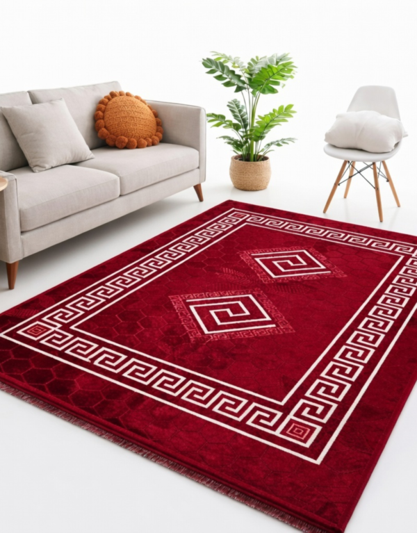 Red Greek Style Large Living Room Rugs Non Slip Area Rug