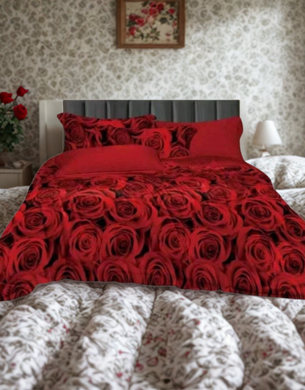 Red Floral 4 Pcs Luxury Microfiber Bedding Set
