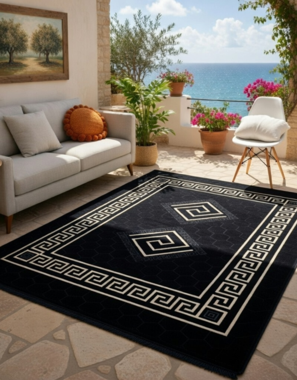 Black Greek Style Large Living Room Rugs Non Slip Area Rug